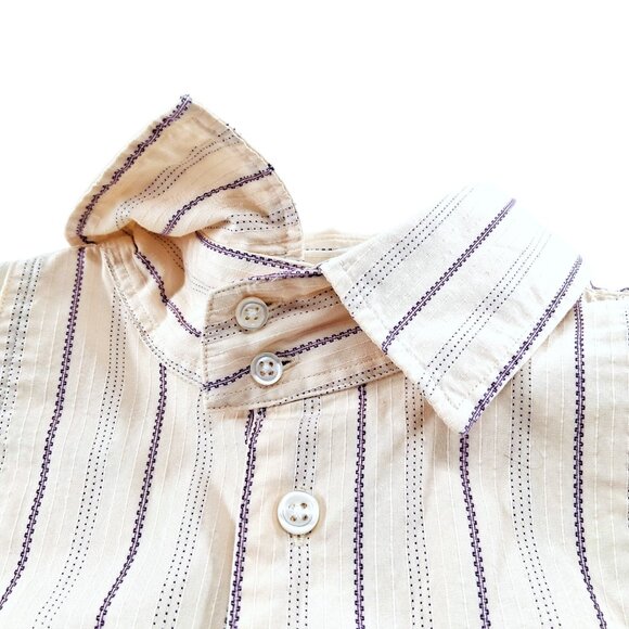 RALPH LAUREN Blue Label Vintage Peasant Poet Bib Blouse Cream Purple Stripe 10 - Picture 3 of 13